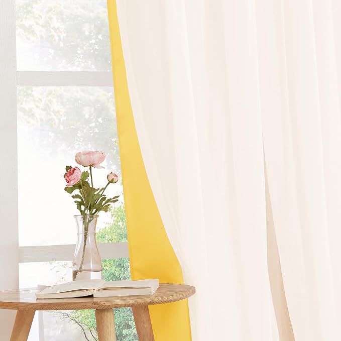 PONY DANCE Blackout Curtains, 52 W by 84 L, Lemon Yellow, 2 Pieces | Curtains - Image 5