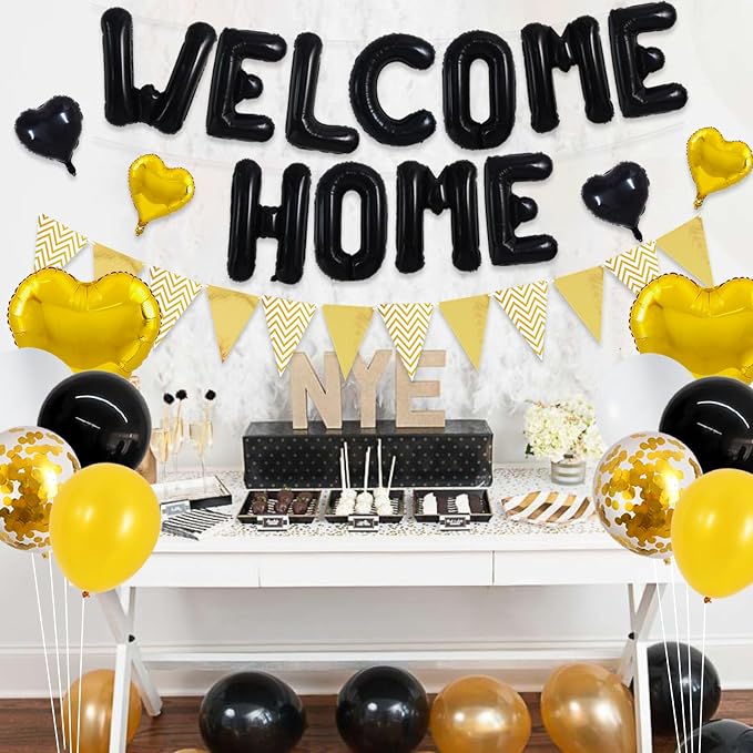 TONIFUL 16 Inch Black Welcome Home Foil Letter Balloons Banner Decor Kit | - Image 4