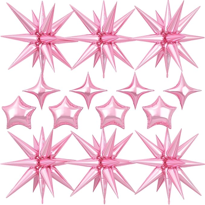 14pcs Pink Star Balloons, Mixed Star Foil Balloon, 22Inch Explosion Stars by vibzox