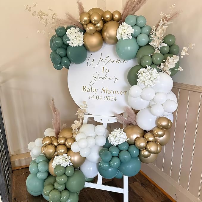 HILAVO Dusty Blue Sage Green Balloon Arch Kit Slate Fog Blue Pastel Green White - Image 3