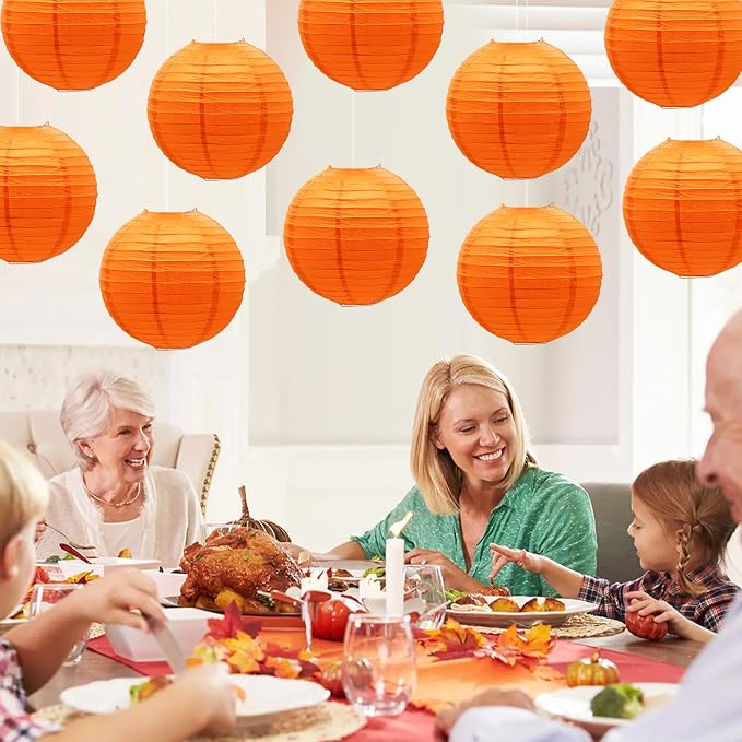 Orange Paper Lanterns Hanging Ceiling Chinese Round Lanterns - Image 5