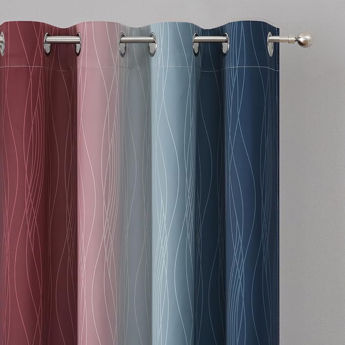 Navy Blue and Burgundy Red Blackout Ombre Curtains - Image 4