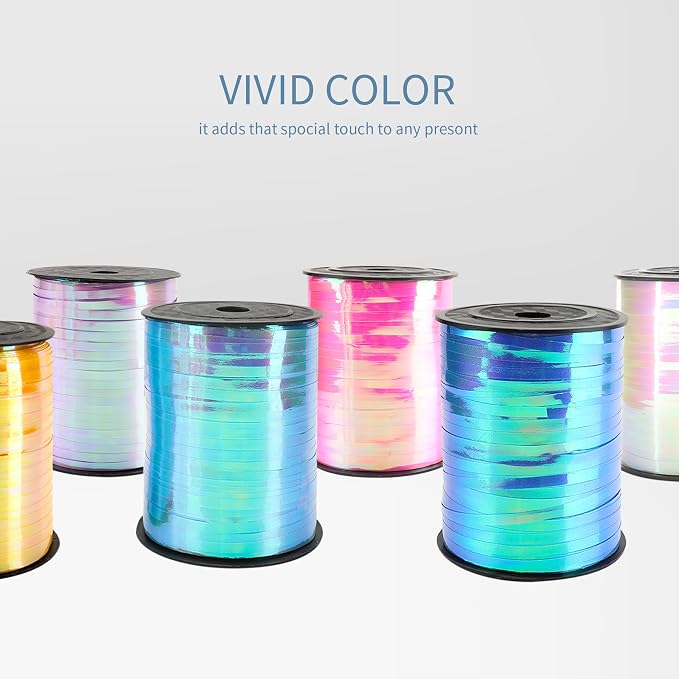 500 Yard Iridescent Yellow Curling Ribbon, 1/5" Wide Holographic Christmas - Image 8