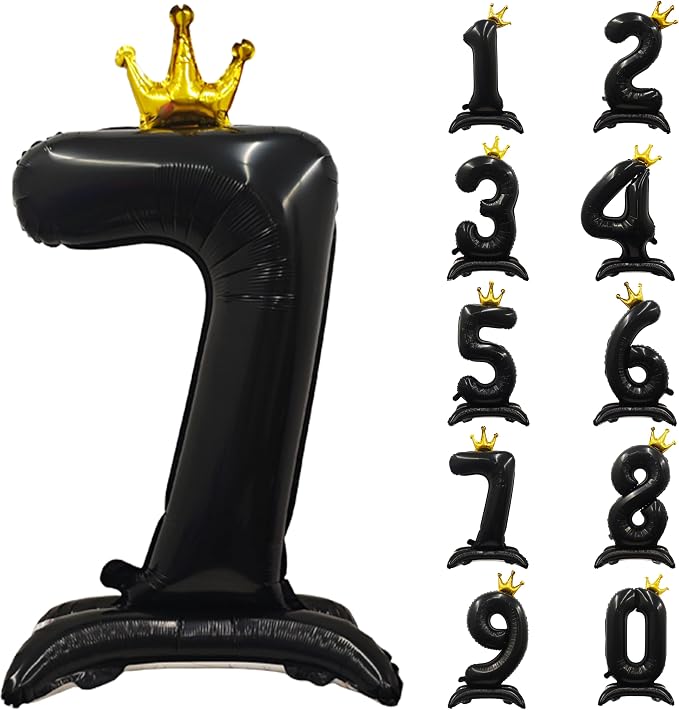Black Crown Number 7 Balloon Standing Black Princess Digital 7 Foil Balloon | by YOIOZAIZAI