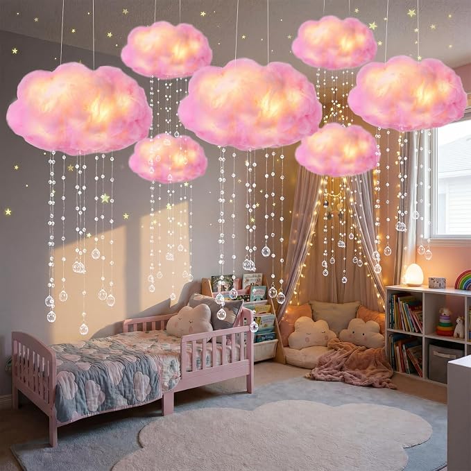 Marsui Artificial Cloud Props LED Hanging Pink Light String Fake Imitation 3D - Image 6