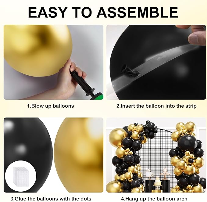 YMSZ Black and Gold Balloons Arch Kit, Graduation Balloons Decorations | 136pcs - Image 3