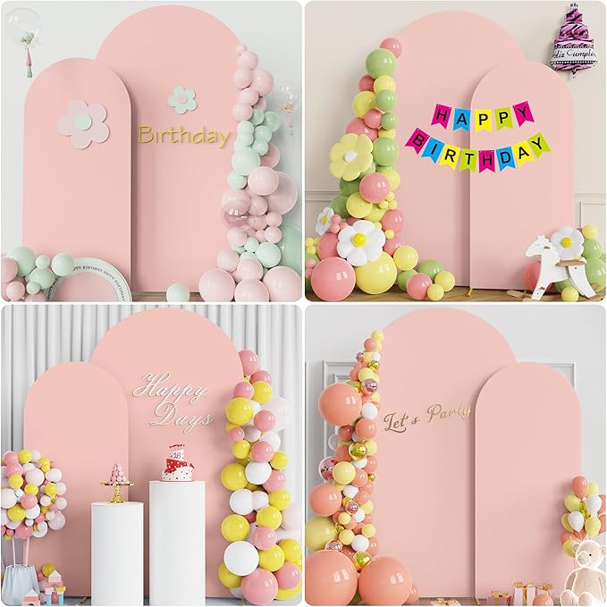 Fomcet Wedding Arch Cover 7.2FT, 6FT Pale Pink Spandex Fitted Fabric Arch Backdrop Covers 2 Set for Round Top Chiara Arched Backdrop Stand Cover for Wedding Birthday Party Baby Shower Decor