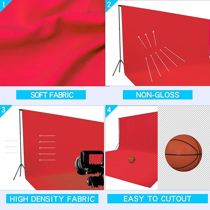ISSUNTEX 10X24 ft Background Muslin Backdrop, Photo Studio, Collapsible High Density Screen for Video Photography and Television-Red