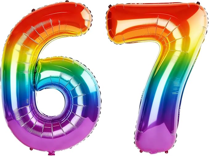 40 Inch Number 67 Balloons for 67th Birthday Party Decorations, 0-100 Rainbow by FOBELEC
