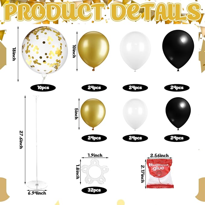 Gejoy 8 Sets Black and Gold Balloon Column Table Centerpiece Reusable Table - Image 2