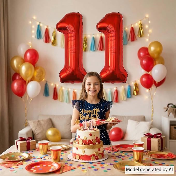 Red Number 11 Balloon 40 Inch, Foil Numeral - Image 6