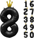 Black Number 8 Balloon with Crown, 40 inch Black Number Balloon 8th Birthday by Yeodong