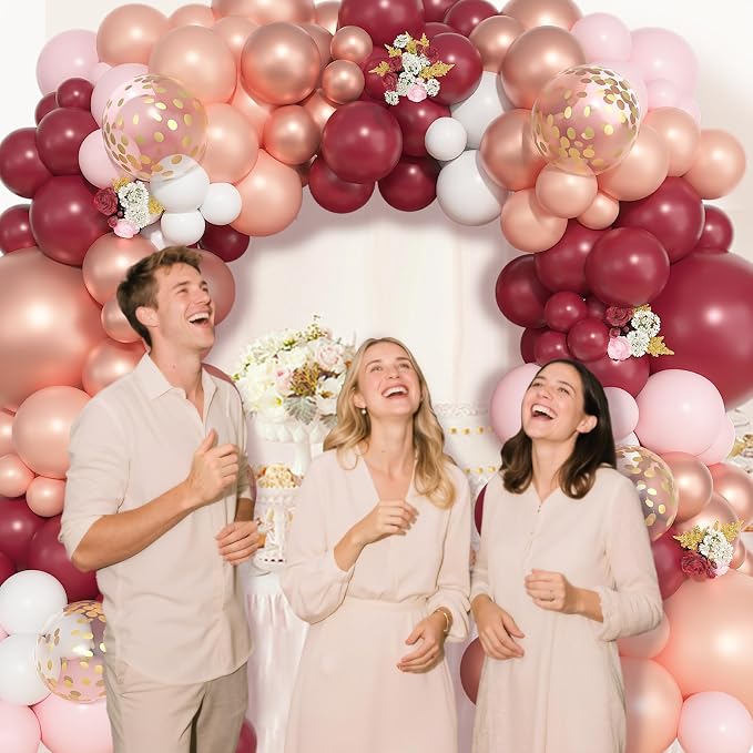 157Pcs Burgundy Rose Gold Balloons Garland Arch Kit | Different Sizes Pink - Image 7
