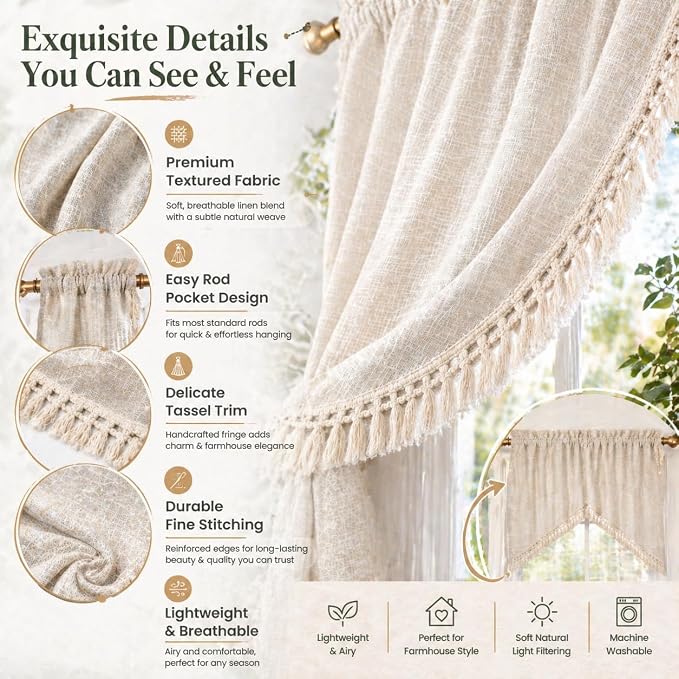 Beda Home Tassel Linen Textured Swag Curtain Valance - Image 4