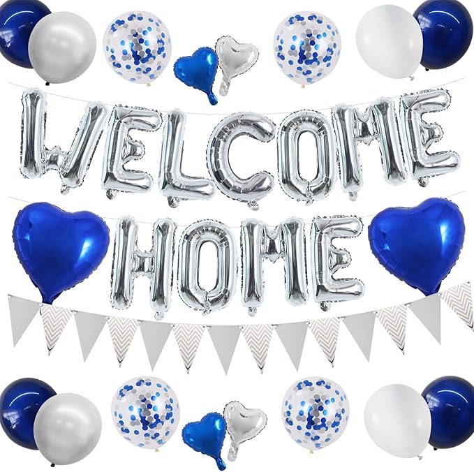 TONIFUL 16 Inch Silver Welcome Home Foil Letter Balloons Banner Decor Kit | by TONIFUL