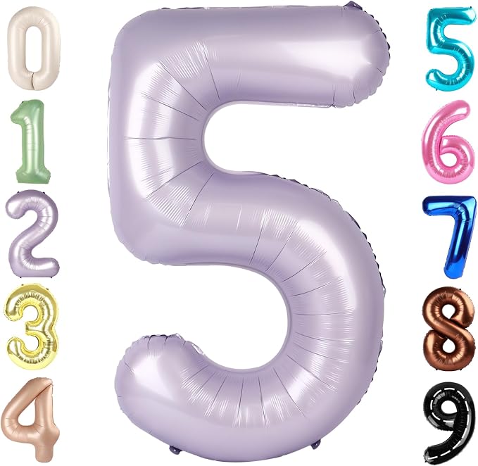 Number 5 Balloons 40 Inch for 5 15 Birthday Decorations, Cream Purple | Jumbo by Mluchee