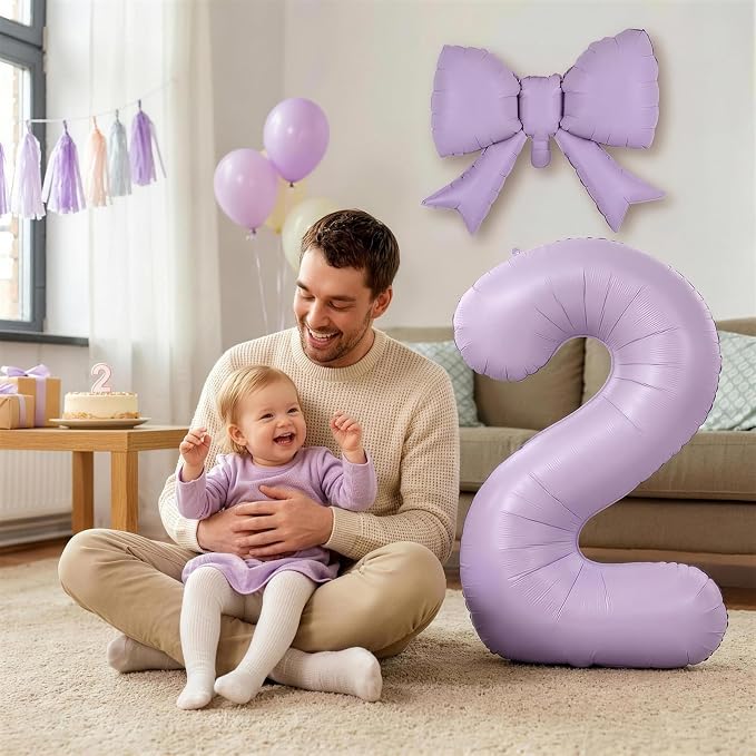 Light Purple 4 Balloons with Bow Balloons, 40 Inch Giant Self Inflating - Image 6