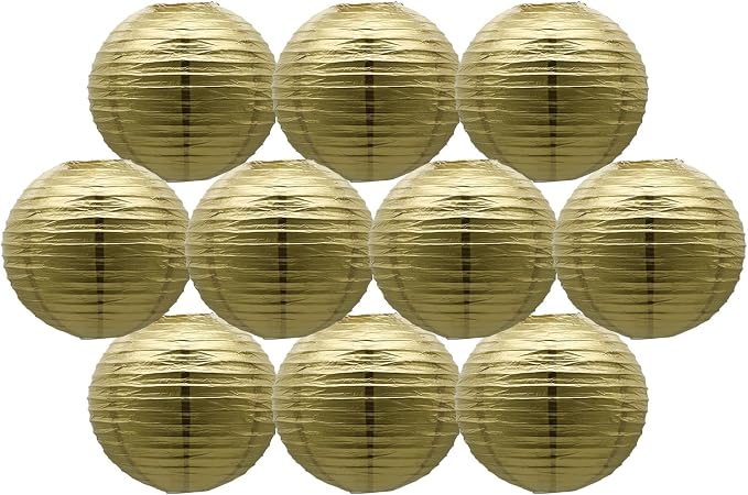Gold Round Paper Lanterns Chinese Japanese Hanging Ceiling Lanterns 10IN | by BARTHEW