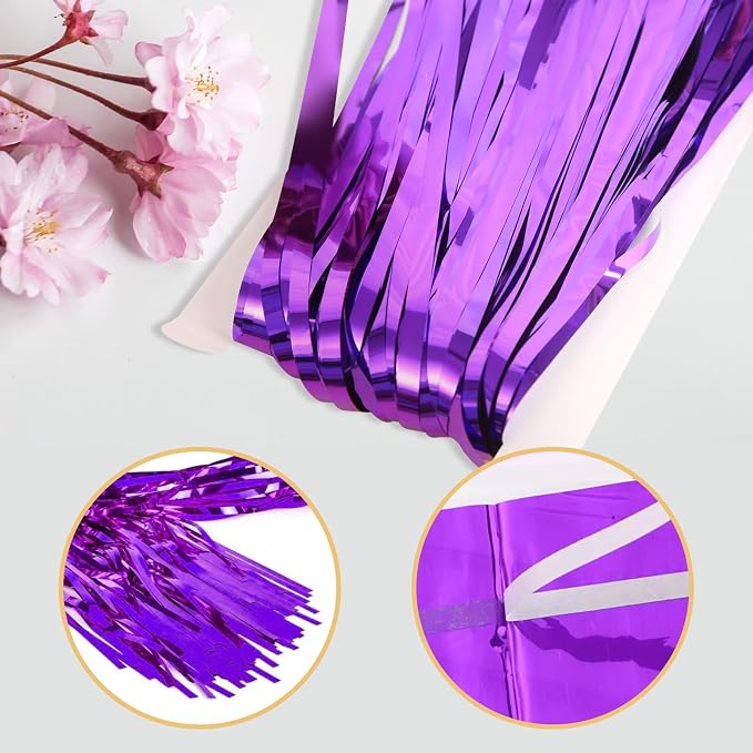 5 Pack Purple Foil Curtain Backdrop 3.2ft x 9.8ft Metallic Tinsel Foil Fringe - Image 4
