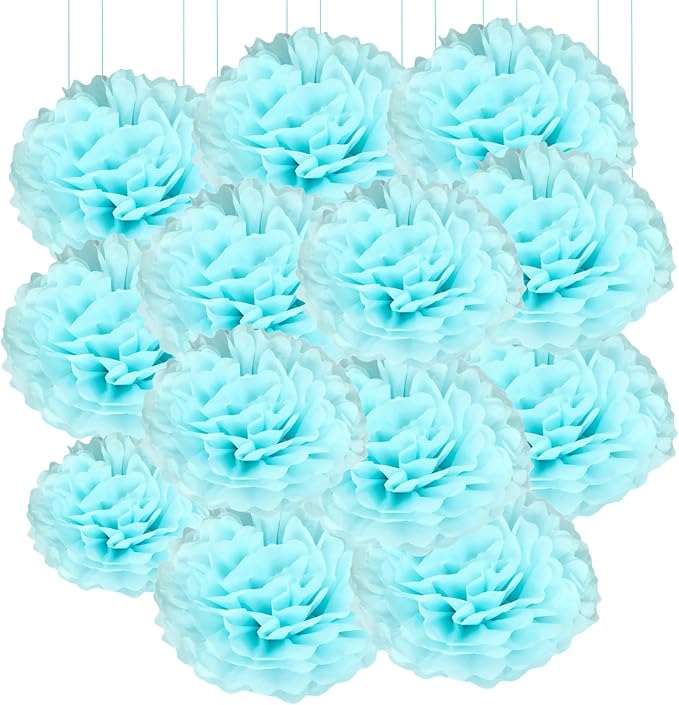 Qimoo 20pcs Light Blue Paper Pom Poms Decorations, DIY Decorative Tissue Paper by QIMOO