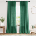 Dark Green Linen Curtains 102 Inches Long Rod Pocket Back Tab Drapes 2 Panels by Nanspring