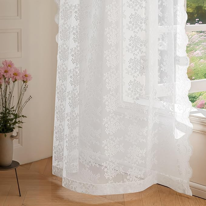 Anmao Vintage Lace Curtains 84 Inches Long 2 Panels Set, Romantic Elegant Light - Image 7