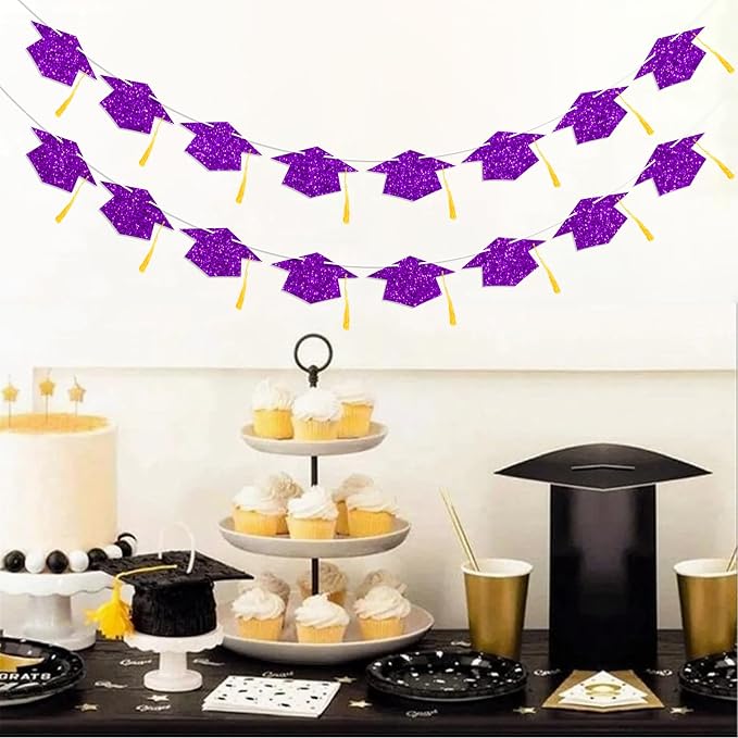 Graduation Decorations Class of 2026 Purple Graduation Cap Banner - Image 5