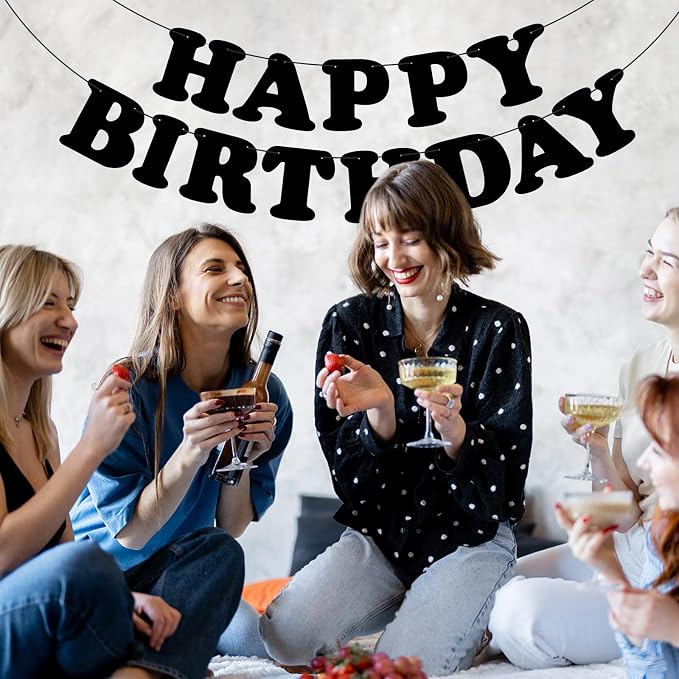 Black Happy Birthday Banner Birthday Party Decorations Birthday Sign Backdrop - Image 7
