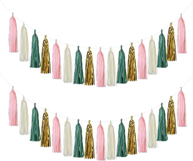Meetppy 20PCS Sage Green Pink Sand White Gold Paper Tassel Party Tassel Garland by Meetppy