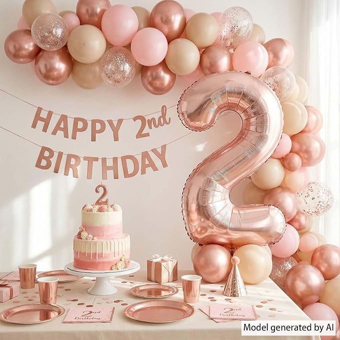 Rose Gold Number 2 Balloon 40 Inch, Blush Foil Duo - Image 3