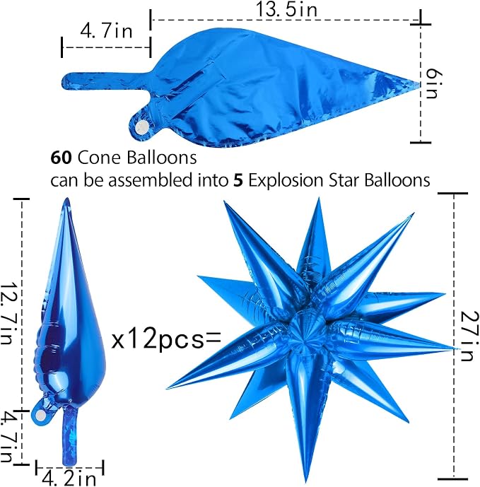 60 Pcs Star Balloons Explosion 12 Point Foil Cone Balloons Magic Balloon Large - Image 5
