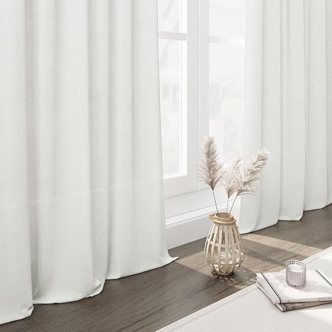 Ivory Linen Sheer Curtains 102 Inches 2 Panels Set Back Tab Rod Pocket Extra - Image 6