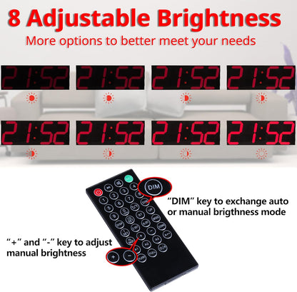 Goetland 18 inch Oversized Digital Wall Clock LED Modern Large Display Temperaturer Multi Functional Remote Control 4-Digit for Kitchen Office Living Room Classroom Single Red