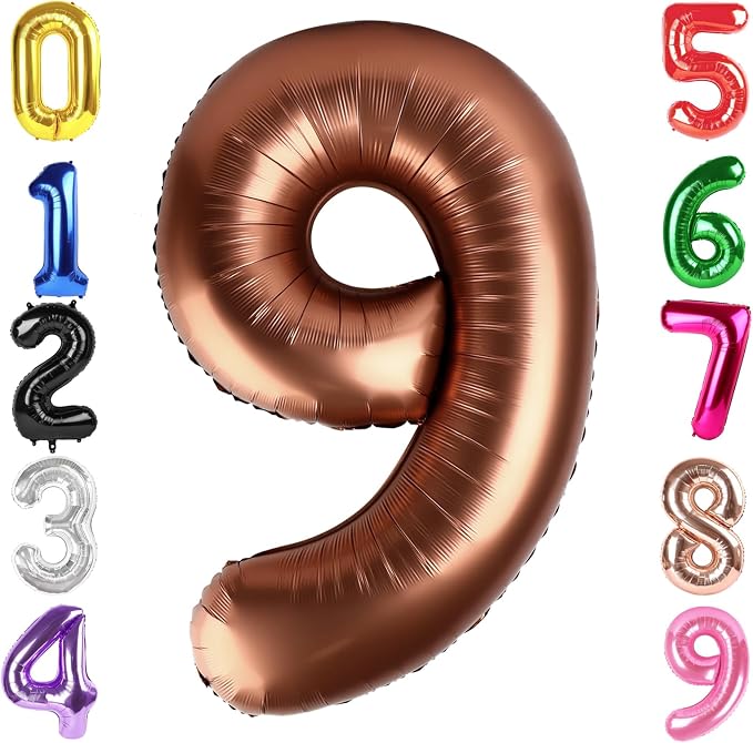 40 Inch Brown Number 9 Balloon Birthday Party Decorations by Hadoife