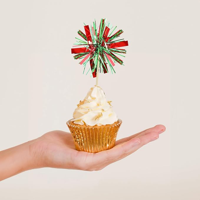 Gyufise 20Pcs Foil Firework Cupcake Toppers Happy Birthday Cake Toppers Tinsel - Image 6