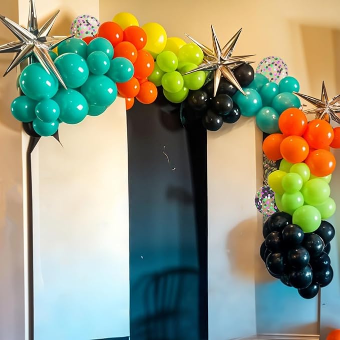 Green Orange Black Balloons, 12 Inch Fruit Green Orange Teal Black Confetti - Image 5