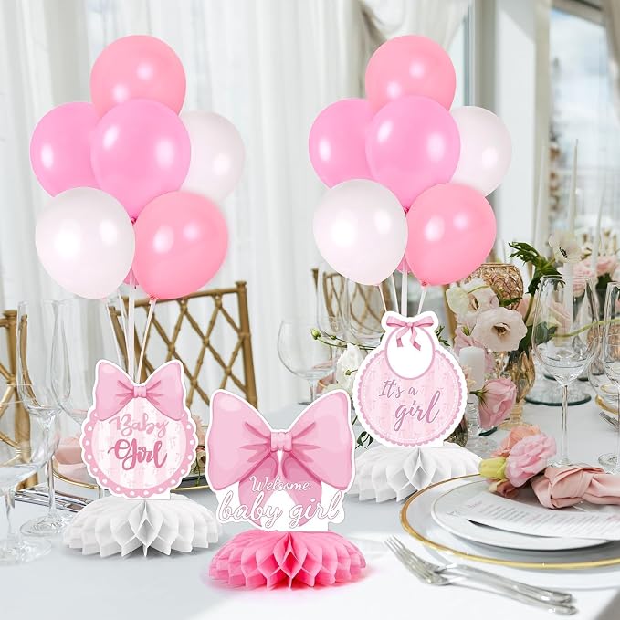6 Set Pink Baby Shower Decorations Pink Balloon Centerpiece - Image 9
