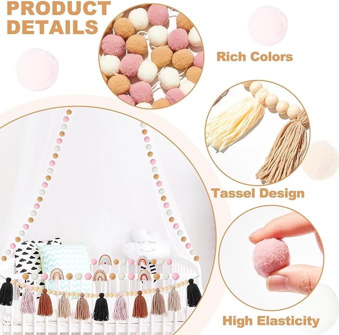 4 Pcs Boho Felt Banner Classroom Tassel Garland Felt Rainbow Decoration - Image 3