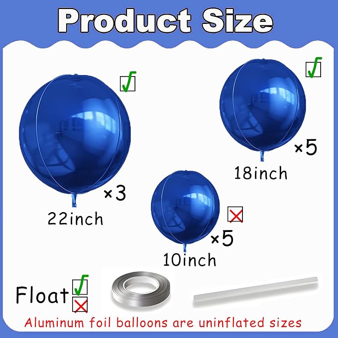 13pcs Navy Blue 4D Balloons 22" 18" 10" 4D Navy Blue Ball Balloon Navys - Image 2