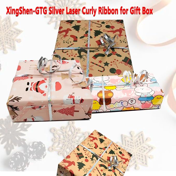 Silver Glitter Curling Ribbon, 500 Yard 3/16" Laser Curling Crimped - Image 2