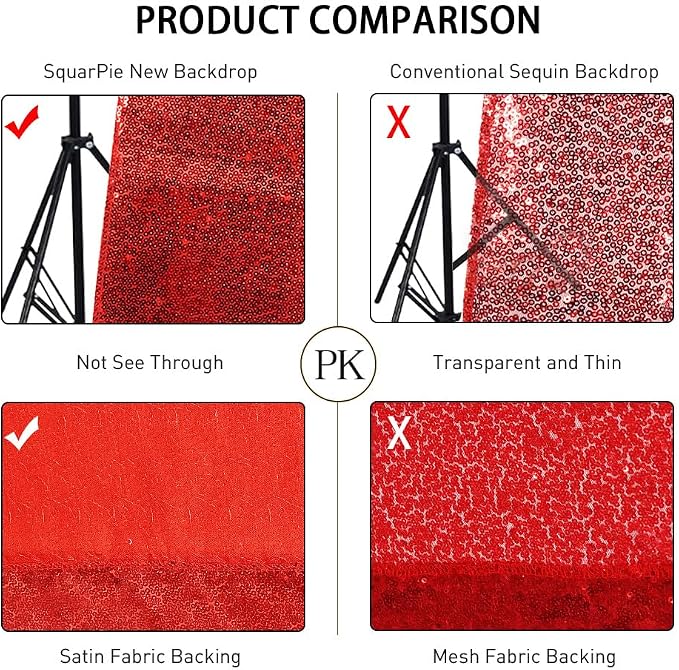 SquarePie 6x8ft Red Sequin Backdrop, High Density Non-Transparent Glitter - Image 6