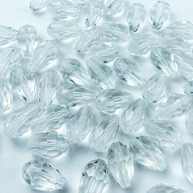 130pcs 6x8mm Teardrop Crystal Glass Beads Vertical Hole Faceted Glass Teardrop Spacer Beads for Bracelets Necklace Earring DIY Jewelry Making Craft(Transparent)