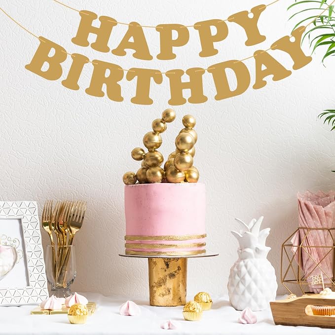 Gold Happy Birthday Banner Birthday Sign Backdrop Party Supplies - Image 8