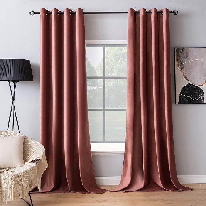 MIULEE Velvet Curtains Dusty Rose Pink 52 x 90 Inch Length Set of 2 | Grommet by MIULEE