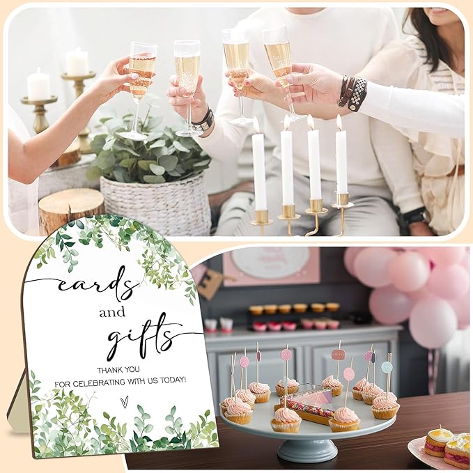 Cards and Gift Sign, Thank You for Your Gift and Well Wishes Sign, Eucalyptus Leaf Decoration Bridal Shower with Stand, Baby Shower Favors, Party Decor Supplies 9 * 11IN