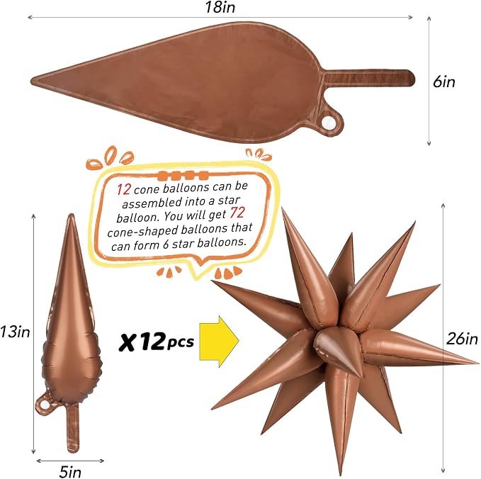 72 PCS Chocolate Color Star Balloons, Big 26 Inch Foil Balloons Explosion - Image 3
