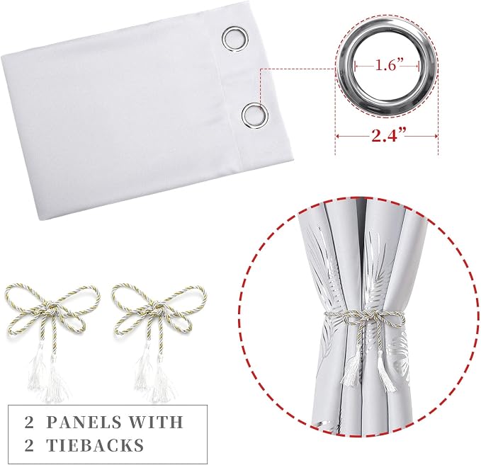 Greyish White 108 Inches Long Silver Palm Window Curtain Panels Room Darkening - Image 4