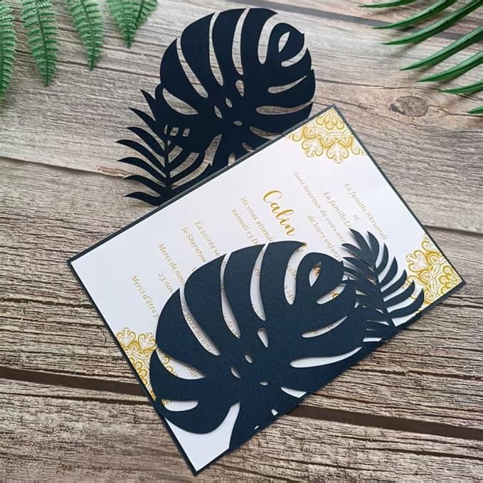 Navy Blue Laser Invitation Card, Palme Invitation Jacket for 5X7 card, Fit for Wedding Engagement Birthday Celebration Party 20 Sets (navy blue)