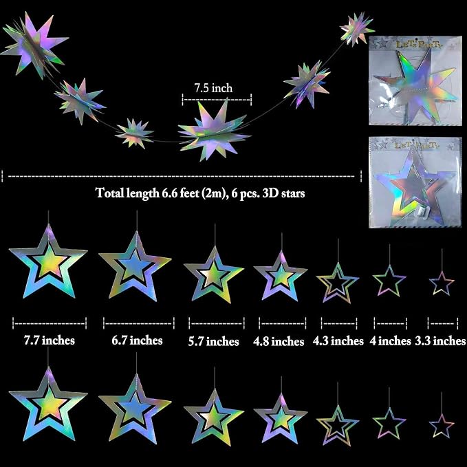 Cheerland Iridescent Star Party Decorations Holographic Hanging Stars Garlands - Image 2