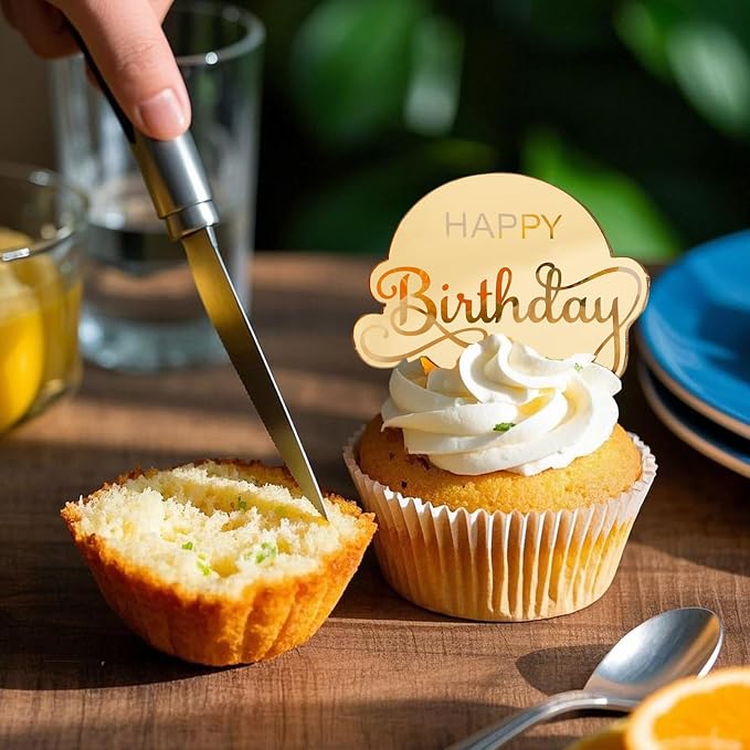 20pcs Gold Birthday Cupcake Toppers Acrylic Cake Picks - Image 6